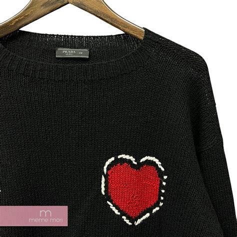 prada uma107|PRADA Men's Chest Heart Crew Neck Knit Black Italy Size:44 .